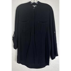 James Perse Roll Tab‎ Sleeve Blouse Pockets 3/L Black 1800